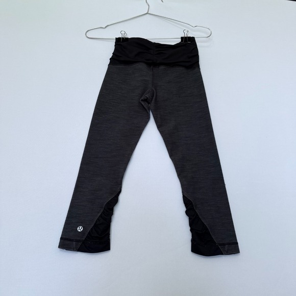 Lululemon Embrace Crop Denim Black Heather Gray Ruched Yoga Pants Leggings 2 - Picture 7 of 9